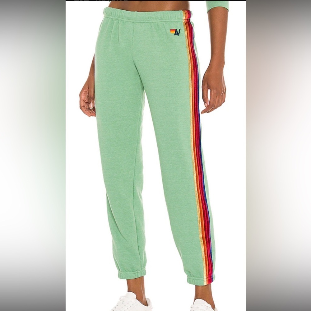 Aviator Nation Classic Velour Stripes Mint Green Joggers Size XS RARE COLOR